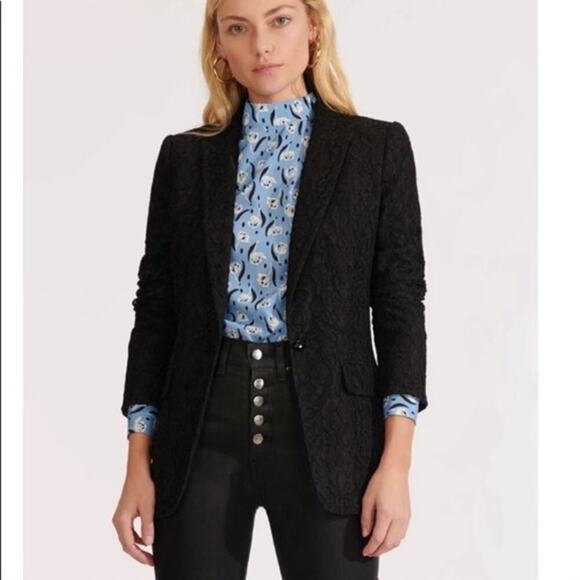 Veronica Beard Ashburn Black Lace Blazer Size 00 Longline One Button Pockets - Picture 1 of 8